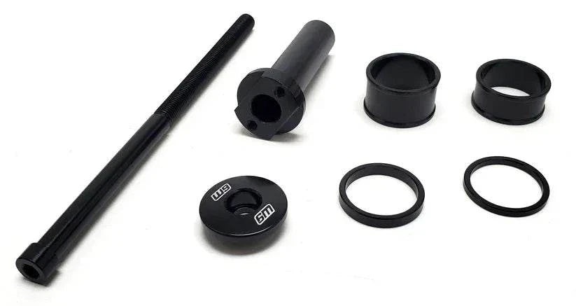 Warp 9 Stem Lock for Surron with threaded rod and spacers preventing head bearing loosening