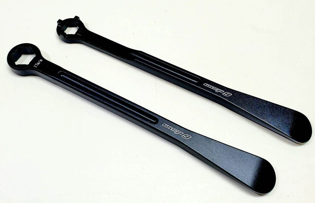 Warp 9 Surron Tire Levers anodized black forged aluminum multi tool with tire spoons and nut wrenches for Surron bike maintenance