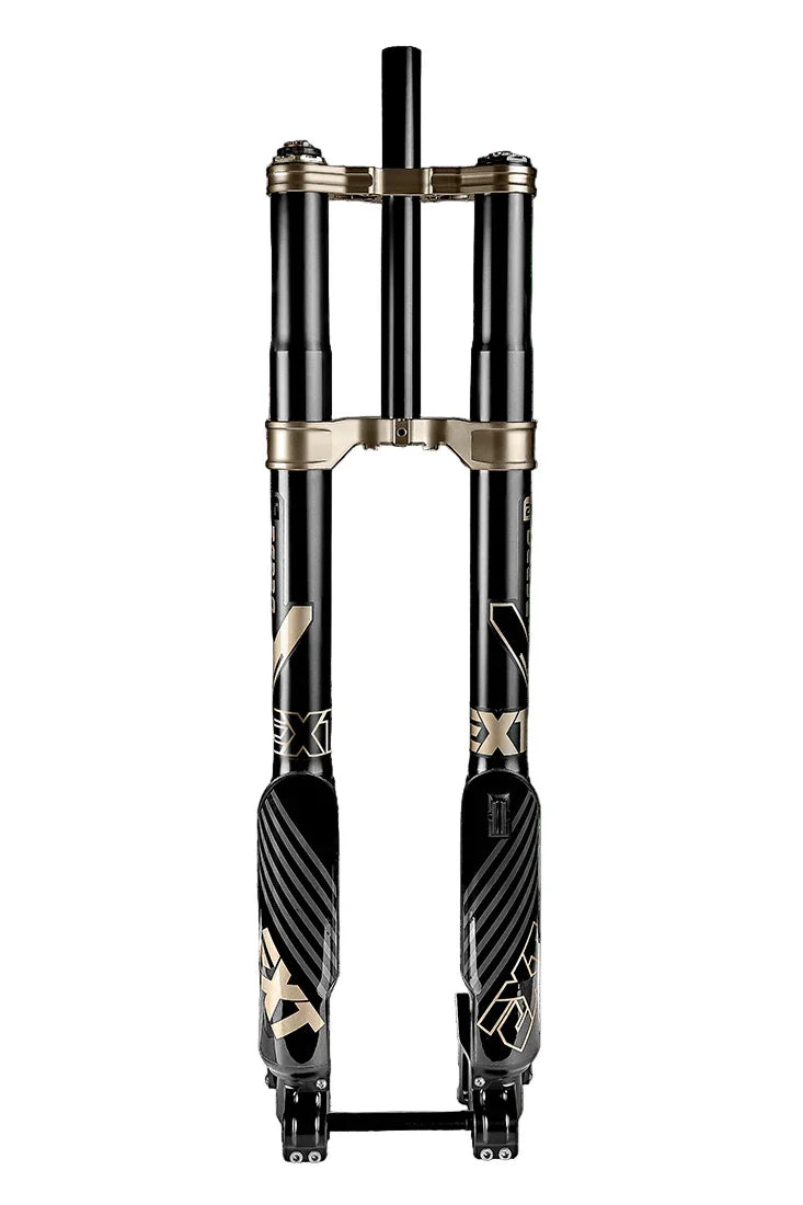 EXT Ferro E-MX Forks dual crown inverted MX design with 36mm hard chromed steel stanchions and HS3 air spring system