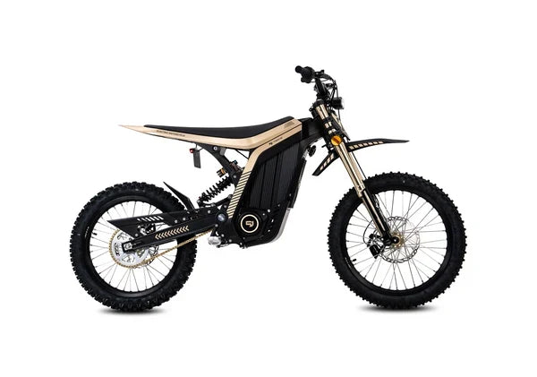 79Bike Lynx Black/Gold electric dirt bike, side view