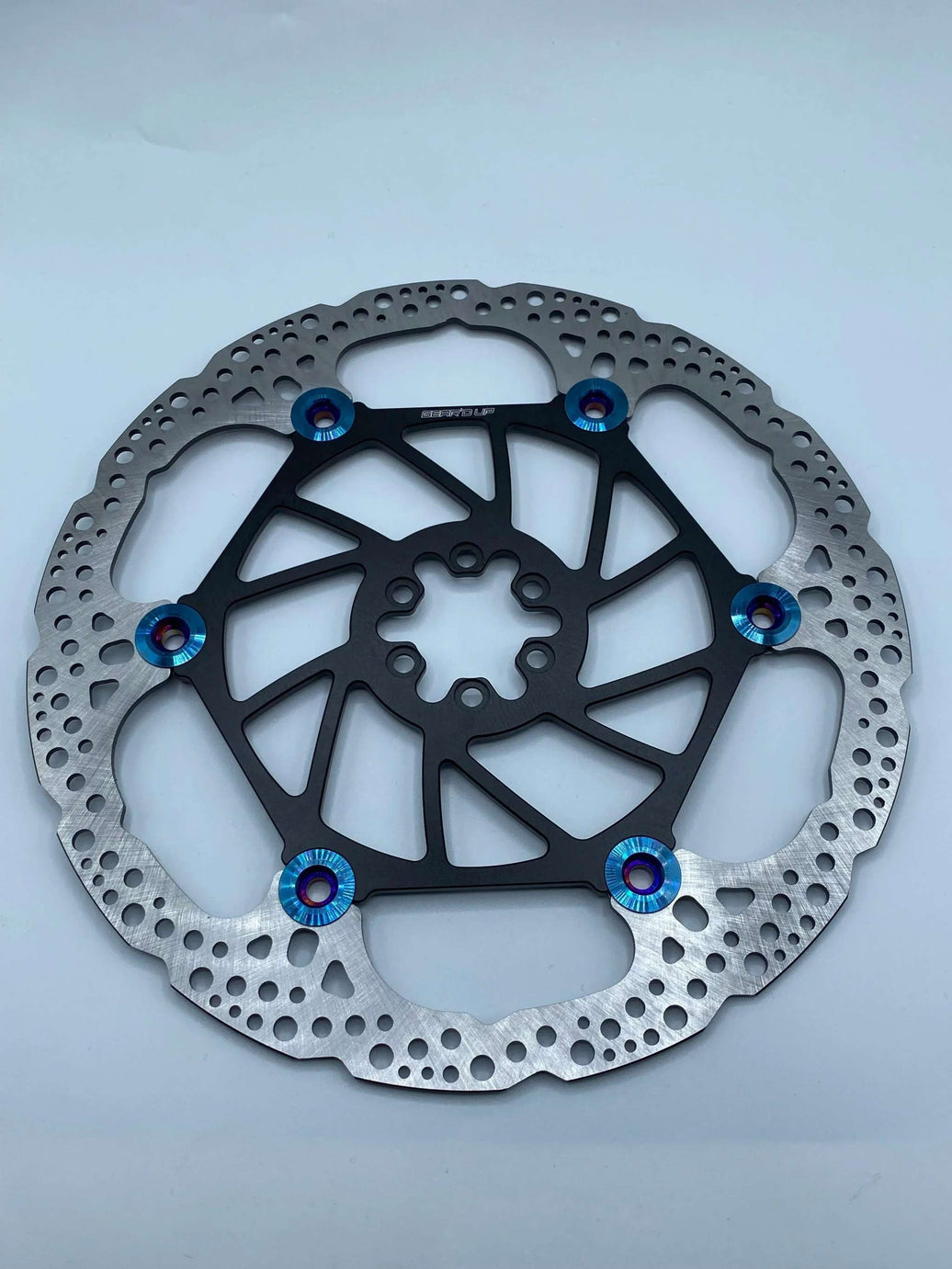 250mm 2.5mm thick front and rear brake rotors with gear'd up design, may require shimming washers