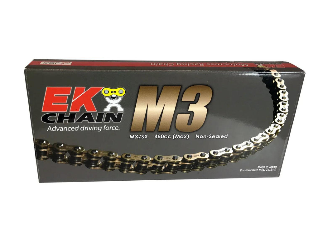 Ultra Bee 520 EK Chain with gold outer plates and black inner links, non-sealed roller chain with clip master link