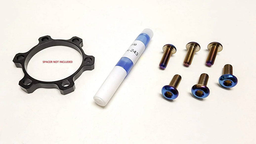 Warp 9 Boost Spacer M5 x16mm blue titanium front rotor bolts with threadlock for Surron Talaria boost forks