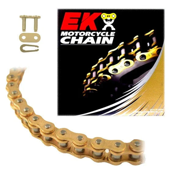 EK 420SH gold and black E-Moto chain for Surron Talaria E-Ride Pro with 120 links and C Clip Master link