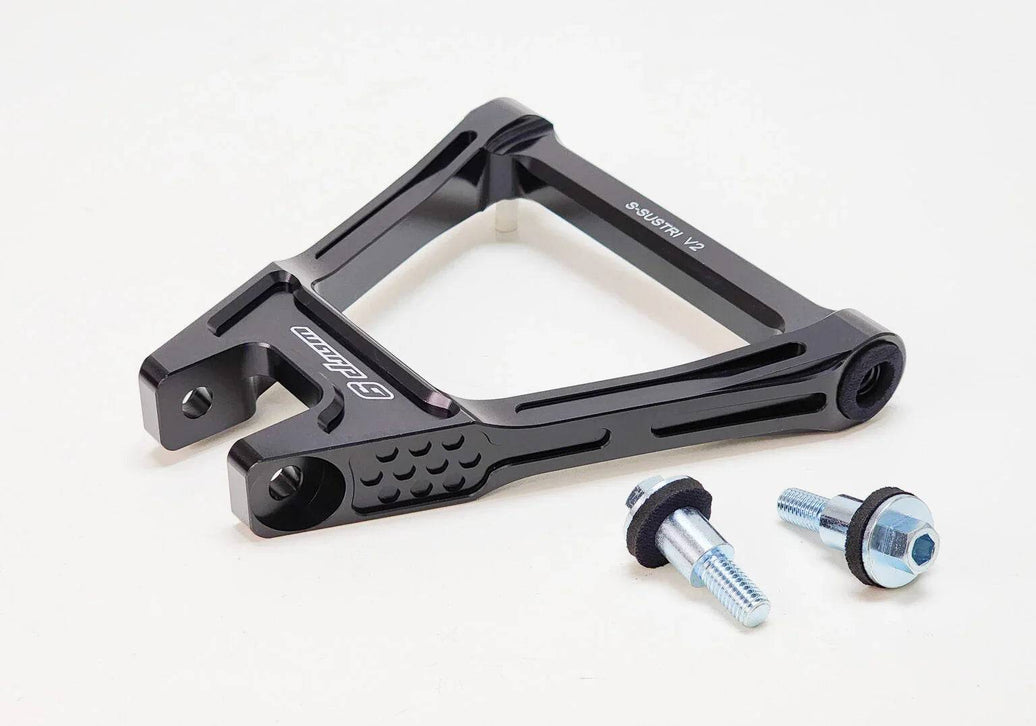 Warp 9 Light Bee Rear Suspension Triangle made from 7075T6 aluminum for Surron Light Bee X with custom pivot bolts and neoprene washers