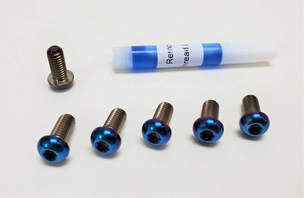 Warp 9 Titanium Rotor Bolts burnt blue anodized with Torx T25 drive and blue thread lock for Surron Talaria E-Ride