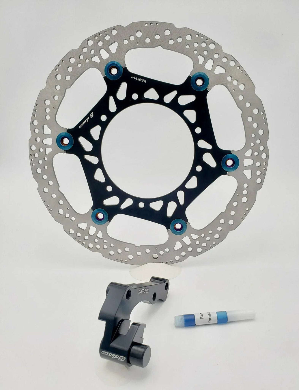 Warp 9 Surron Ultra Bee 260mm rotors with bracket on white background