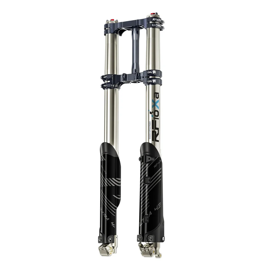Aluminum Gold RFloXa Ultra43 Surron Ultra Bee Forks Side Oblique View