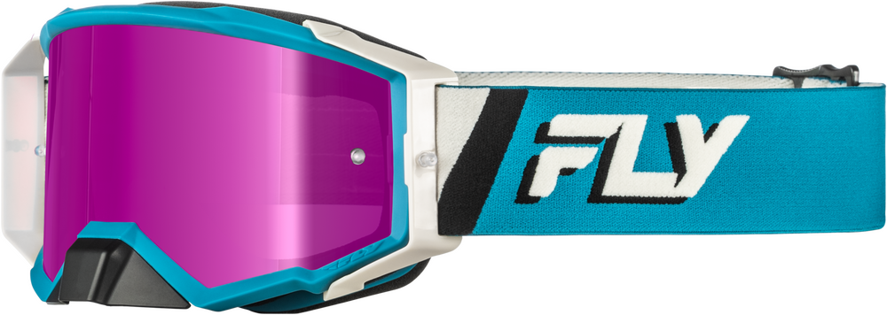 FLY RACING ZONE ELITE GOGGLE BLUE/WHITE W/ MAGENTA MIRROR/SMOKE LENS