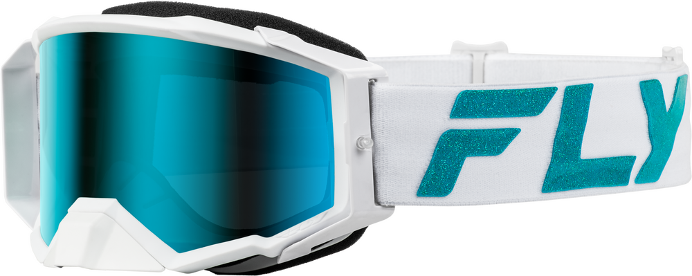 FLY RACING ZONE ELITE GOGGLE WHITE/TEAL W/ LIGHT GREEN MIRROR/SMOKE LENS