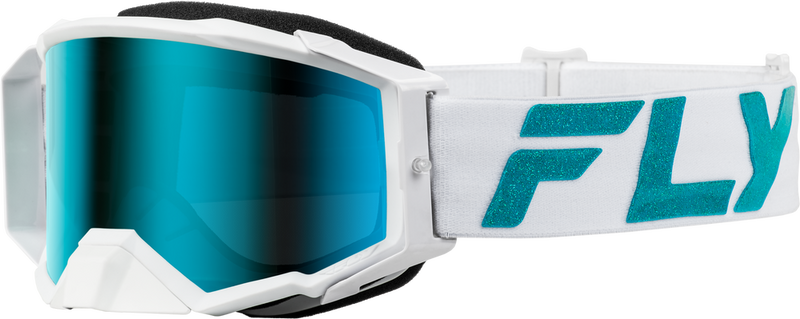 FLY RACING ZONE ELITE GOGGLE WHITE/TEAL W/ LIGHT GREEN MIRROR/SMOKE LENS