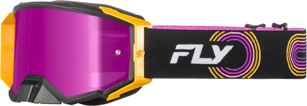FLY RACING ZONE ELITE GOGGLE BLK/YEL/PUR W/ MAGENTA MIRROR/SMOKE LENS
